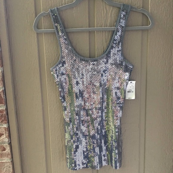 Express Silver Sequin Camisole Tank Top XS NWT evening Top night out NYE… - Picture 3 of 8